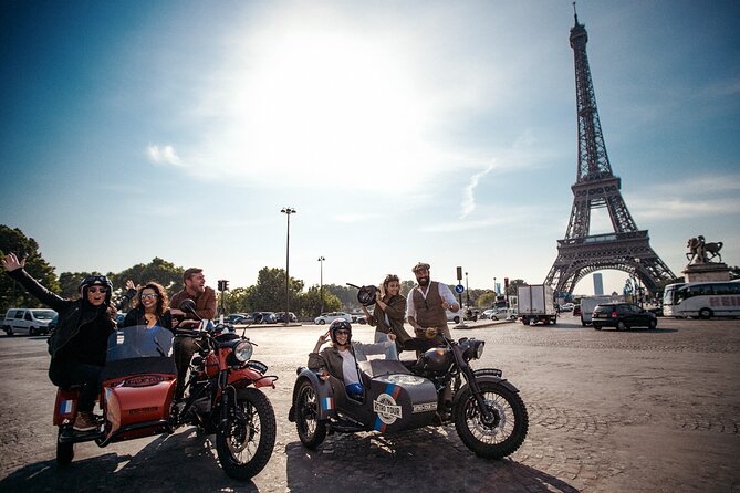 Paris Highlights city tour on a vintage Sidecar Motorcycle - Starting at Saint-Michel with Notre-Dame behind you